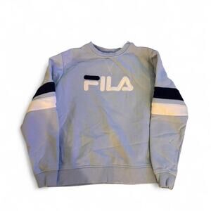 FILA Light Blue Logo Crewneck‎ Sweatshirt Size M | Colorblock Sleeve Pullover